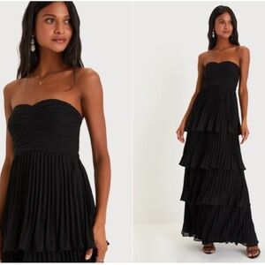 LULUS Prom Wedding Bridesmaid Tiered Ruffles Black Maxi Dress NWOT
